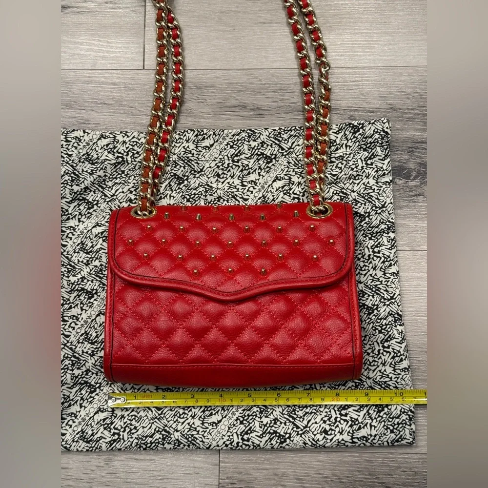 REBECCA MINKOFF Mini Studded/Quilted ‘Affair’ Chain Strap Bag Red w/ Gold Studs - Picture 4 of 11